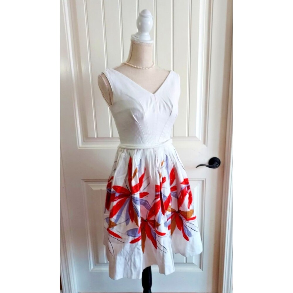 Vtg‎ 50s 60s Henley Jr NY Floral Pique Dress S Fit Flare Rockabilly Tulle MCM